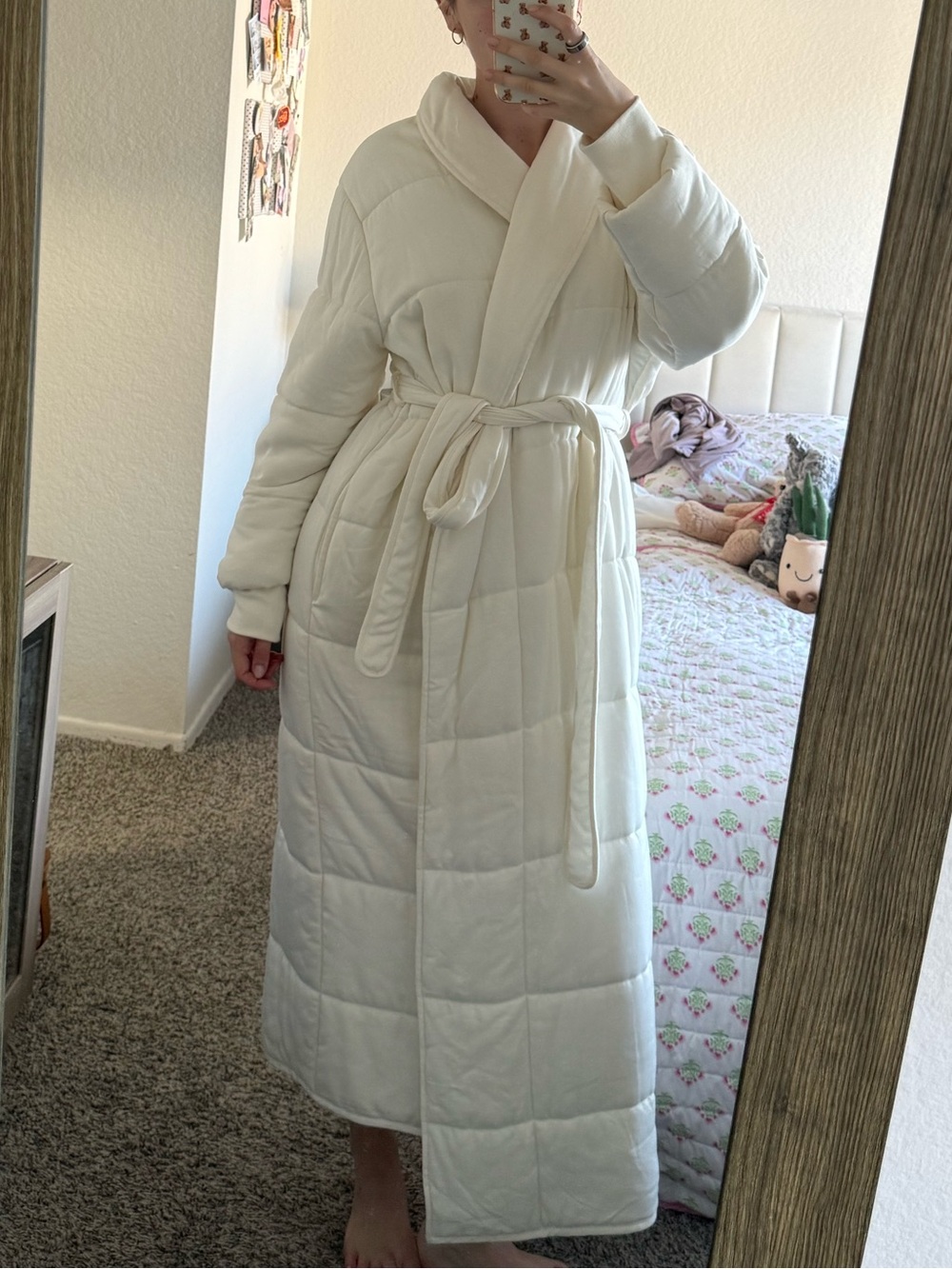 Soma Quilted Shawl-Collar Long Robe in Cream